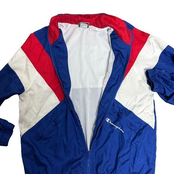 Champion Men's Size M Red White Blue Nylon Long Sleeve Vented Warm Up Jacket - Picture 6 of 9